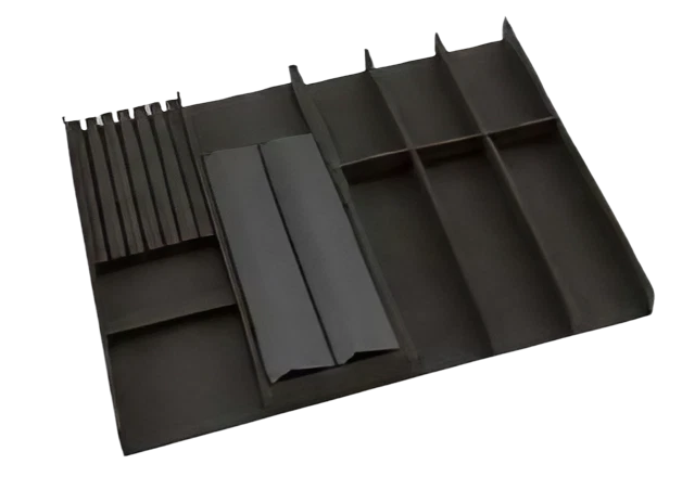 Schubladen-Funktionseinsatz mit Folienhalter OrganiQ lavaschwarz; Korpustiefe 560 mm x Korbusbreite 800 mm