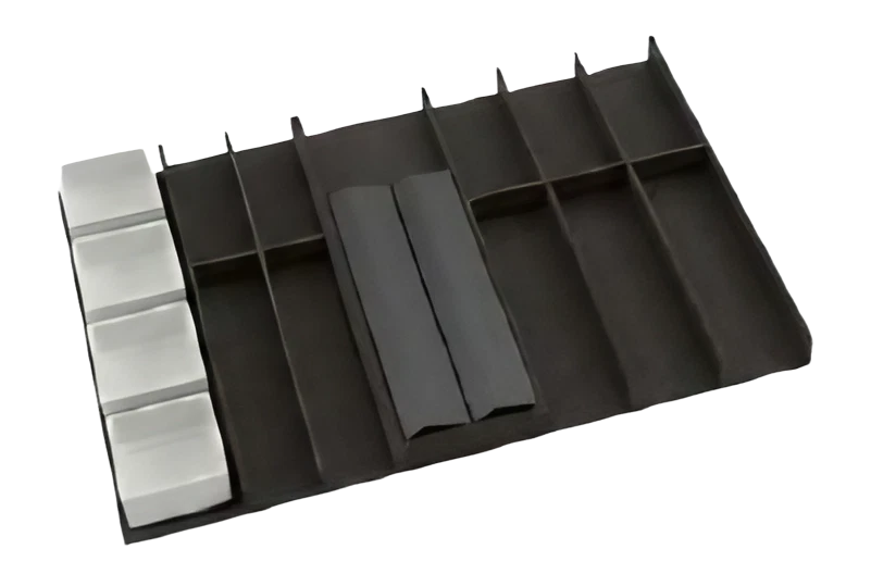Schubladen-Funktionseinsatz mit Folienhalter und Porzelanschalen OrganiQ lavaschwarz; Korpustiefe 560 mm